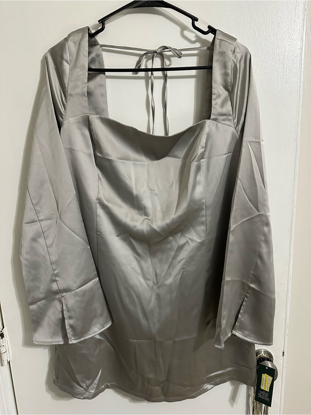 wild fable Satin Square-Neck Long-Sleeve Mini Dress in Light Gray